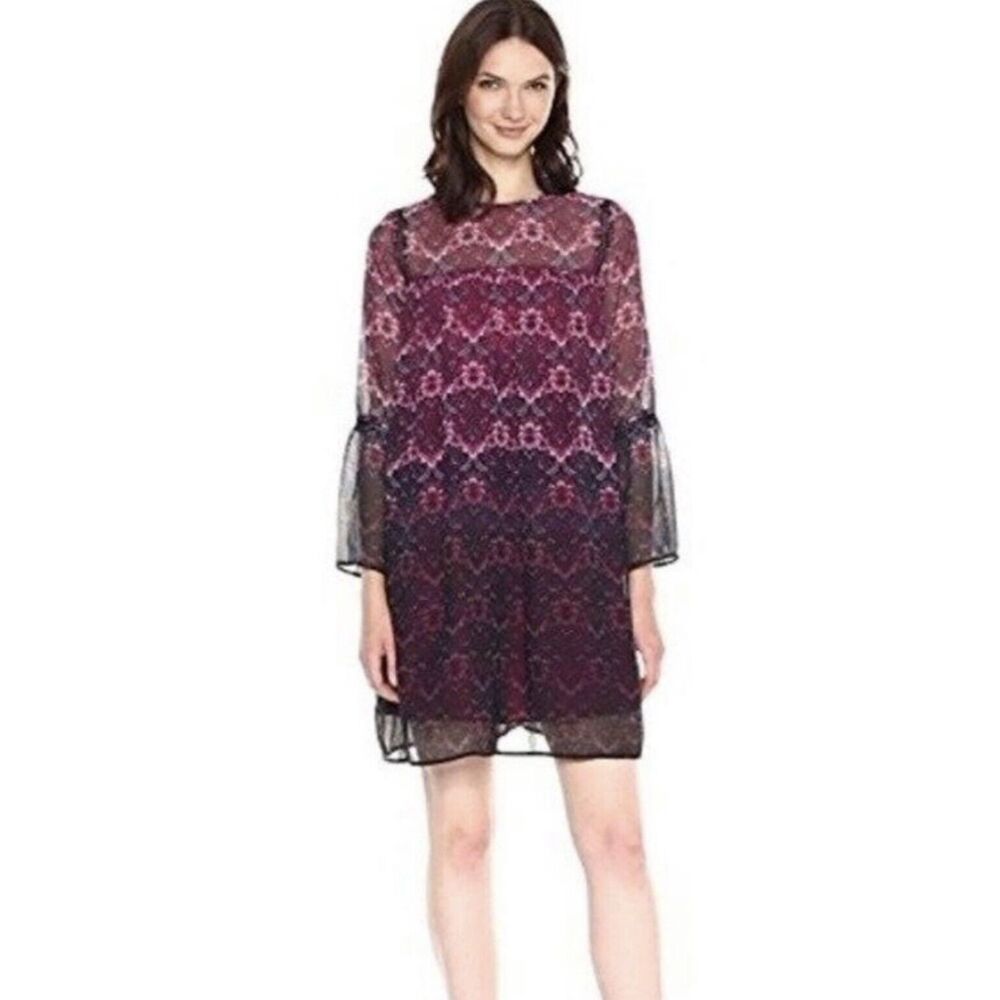 Nanette Lepore Fuchsia Kiss Chiffon Moody Romance Shift Dress 10